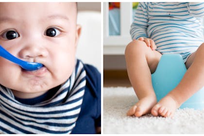 Baby eating from spoon | child on potty