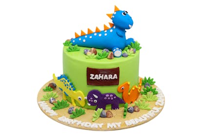 dinosaur cake with fondant dinosaur decorations