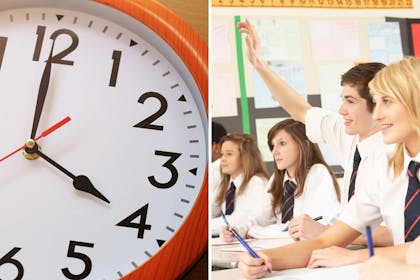 Left: ClockRight: school pupils in class