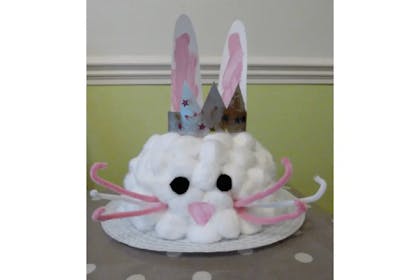 Fluffy bunny hat made with cotton buds