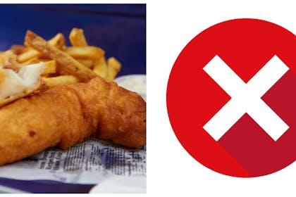 Fish and chips / Cross in red box