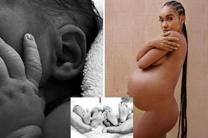 Left: Newborn babyRight: pregnant womanInset: Four feet