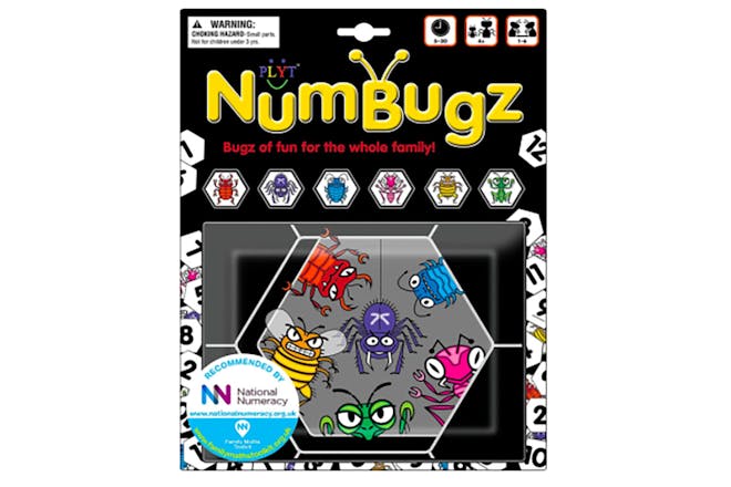 Numbugz box showing hexagonal tiles with bugs on