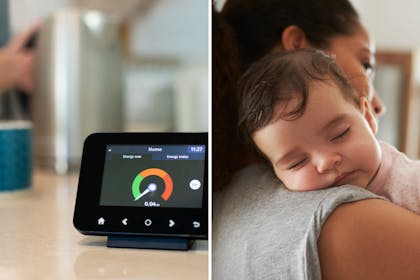 Smart meter in a home / mum holding baby