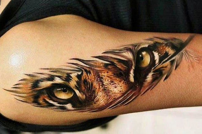 Tiger feather tattoo
