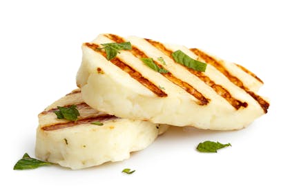 Two pieces of grilled halloumi cheese