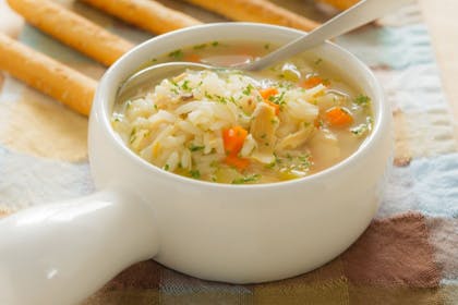 Chicken, rice and veg soup