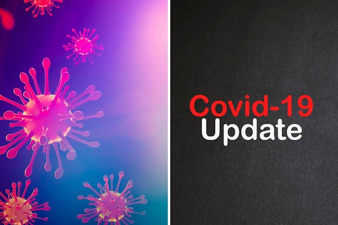 Left: Covid-19 graphicRight: Covid Update sign