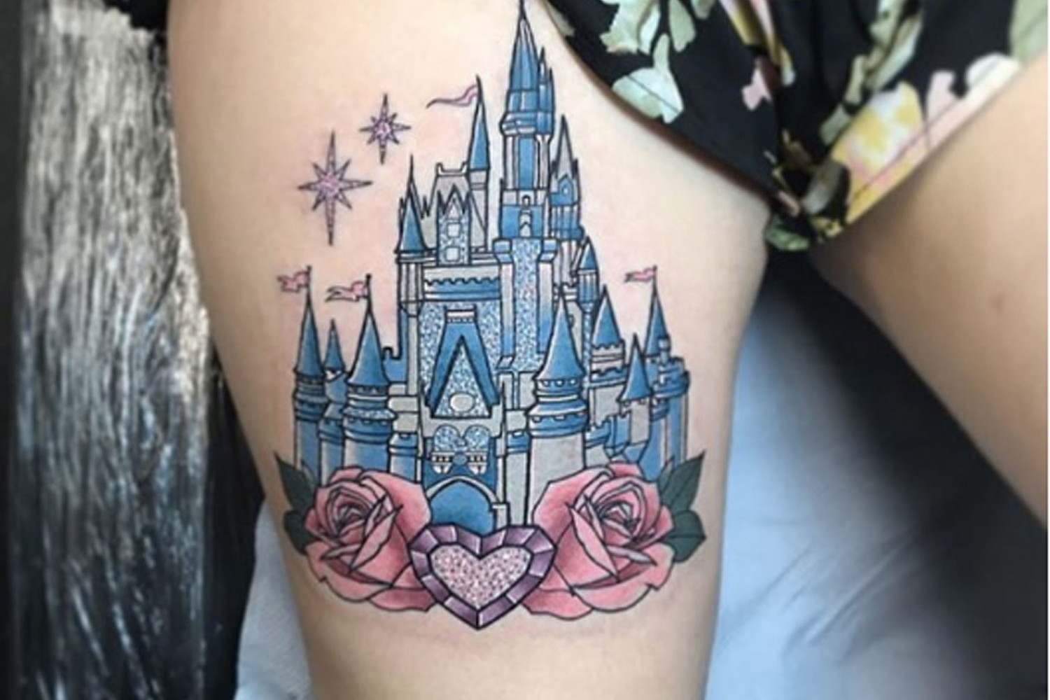 Water colour Disney castle tattoo by ladychappelletattoos   Disney  tattoos Castle tattoo Leg sleeve tattoo