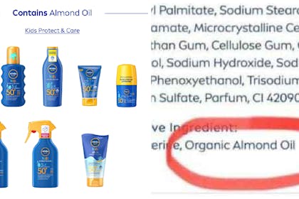 Nivea sun creams / almond oil ingredient