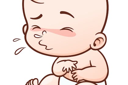 Cartoon of ill baby