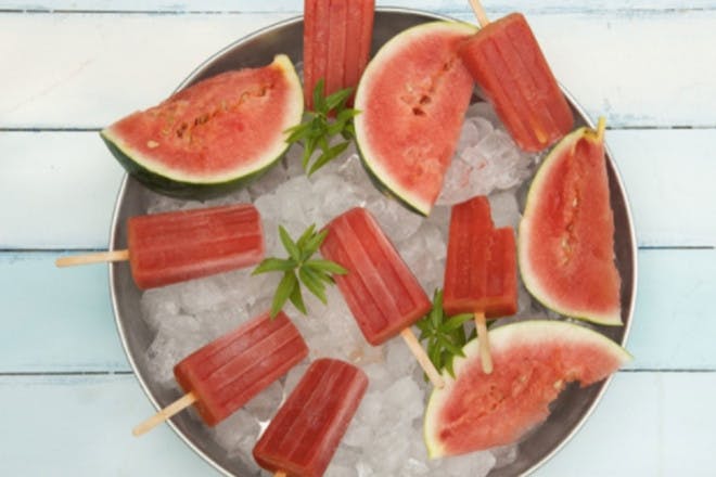 Watermelon and raspberry ice lollies