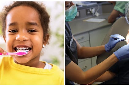 Young girl brushing teeth | Toddler at dentist's