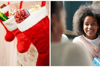 Christmas stockings / girl with present
