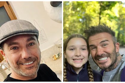 Left: TV chef Gino D'Acampo  Right: David Beckham with daughter Harper 