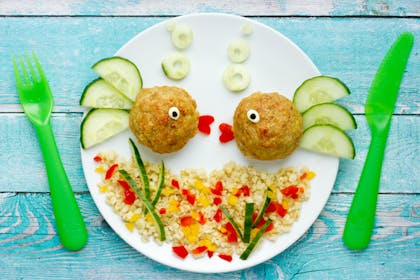 kids plate with fish themed food