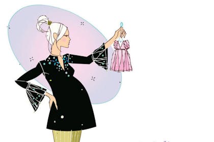 pregnant woman holing up little pink dress illustration