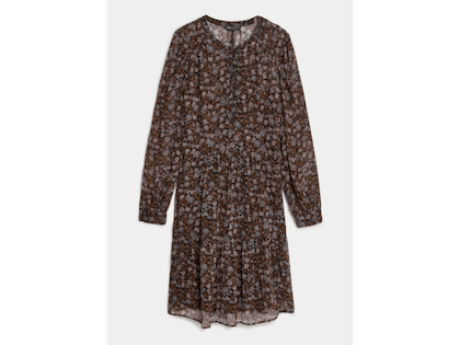 Floral mini dress in brown and black floral pattern