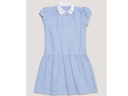 Girls Blue Knitted Collar Gingham School Dress (3-14yrs) - Age 5 Years