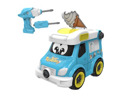 Toy blue ice cream van with toy screwdriver
