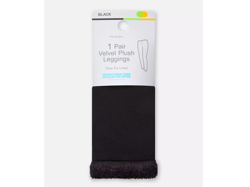 Primark Velvet Plush Leggings Black Glitter Thread Faux Fur Lined