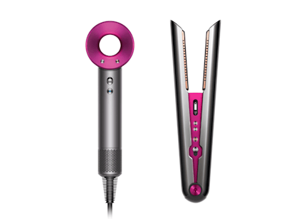 Dyson hair dryer and straightners in pink