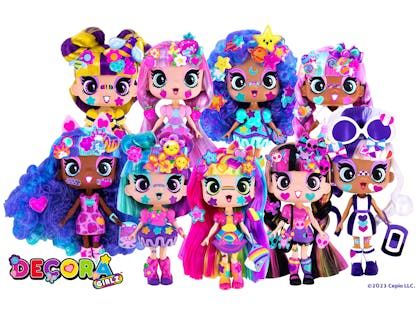 Group of brightly coloured toy doll