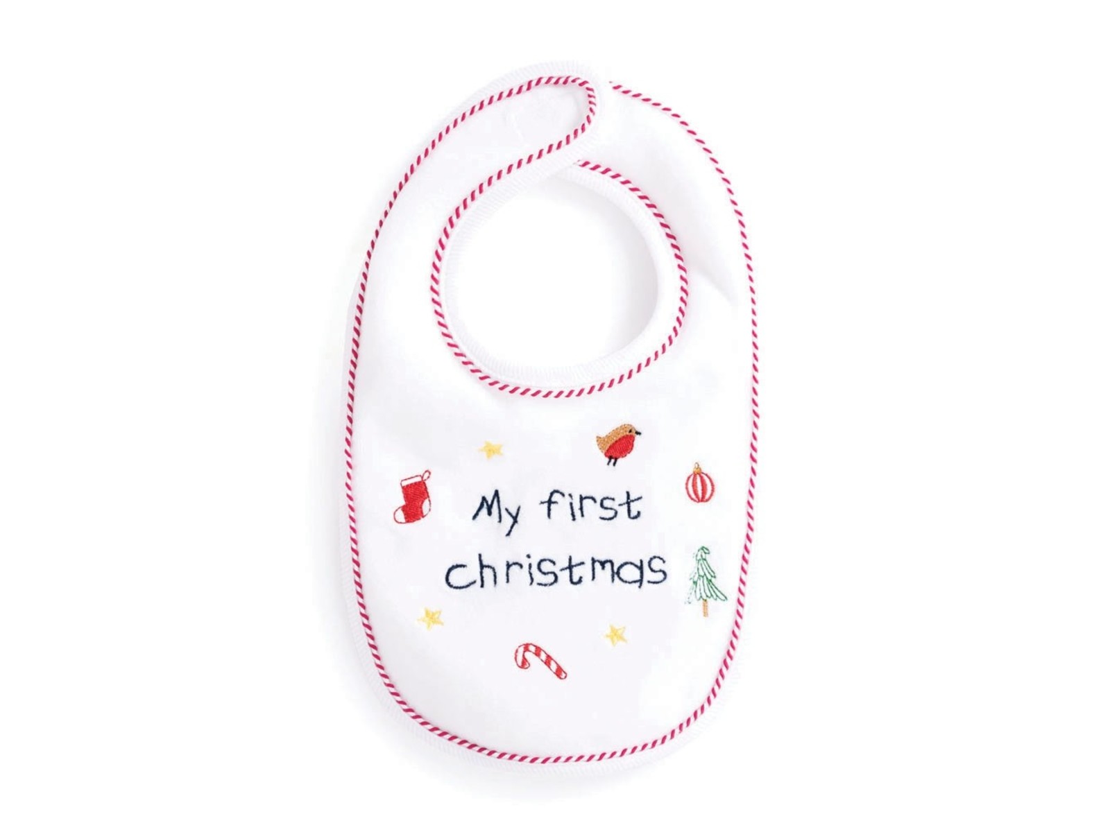 -Add any name change colours Embroidered Baby/'s First Christmas Bib Snowflake