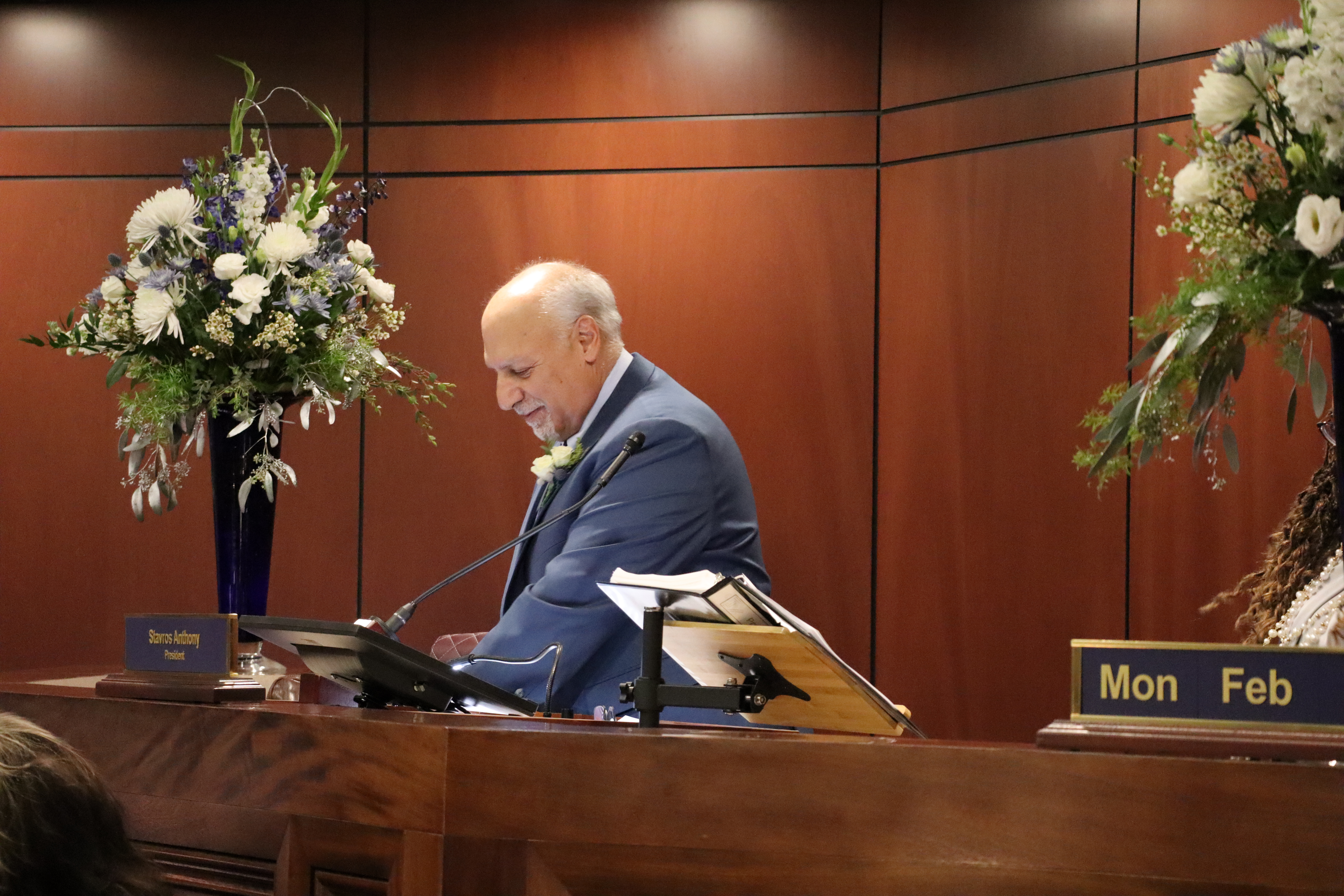 Lieutenant Governor Anthony presiding over the Senate on the opening day of the 83rd Session of the Nevada Legislature.