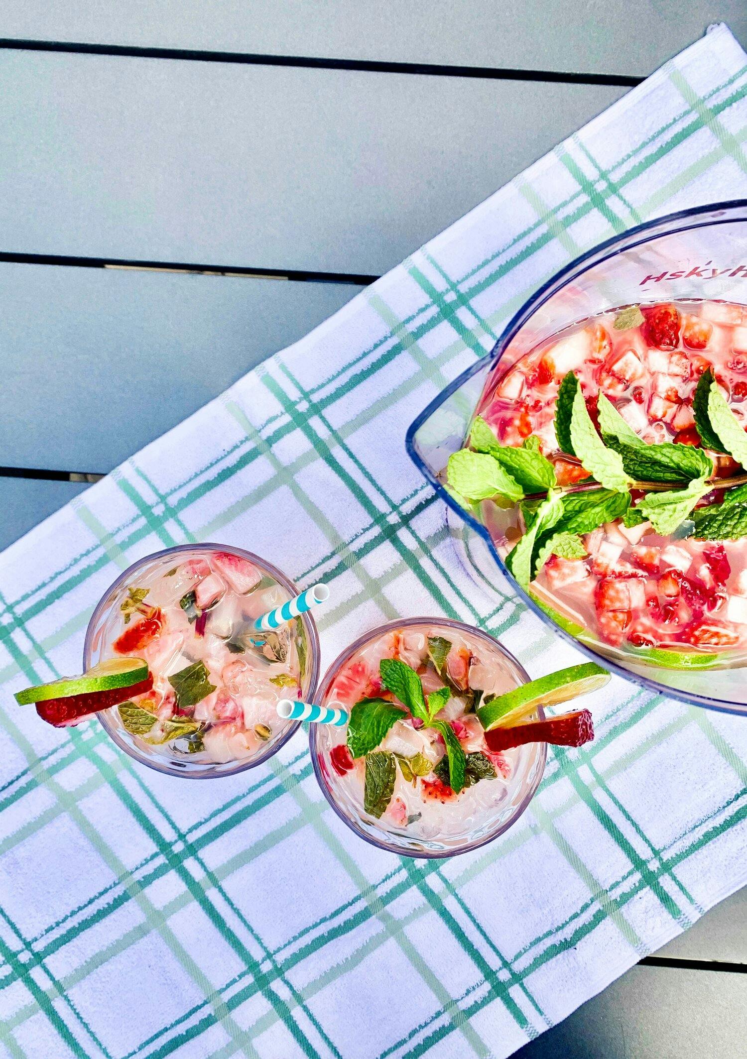 Glasses of strawberry lime mojito