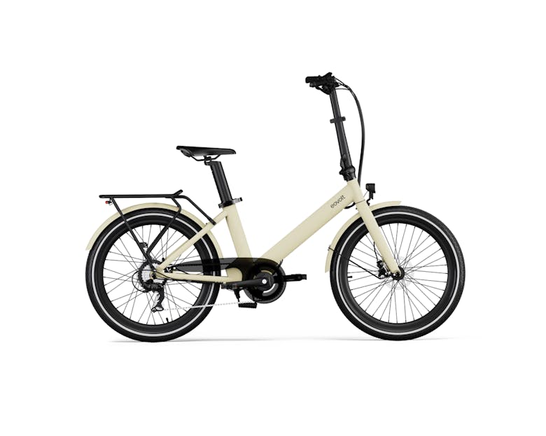 Evening de la marque Eovolt, un vélo électrique pliant beige