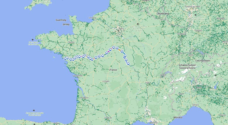 Plan de l'itinéraire de La Loire à Vélo