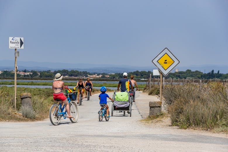 Des cyclistes qui se rendent à la plage de Villeneuve, près de Montpellier