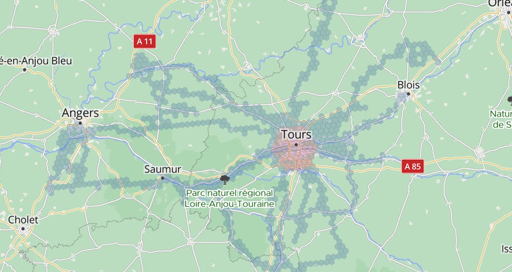 Carte de chaleur d'un utilisateur de l'app Geovelo