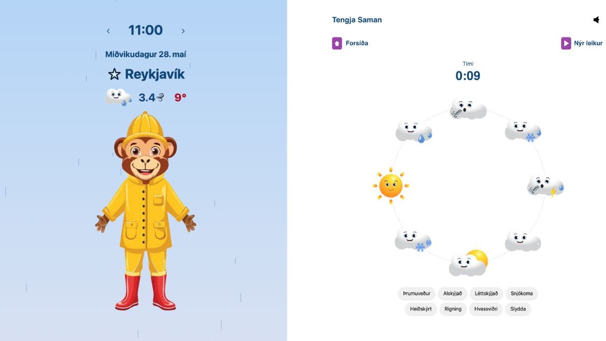 Blær og veðurkort á krakkaveður vefnum