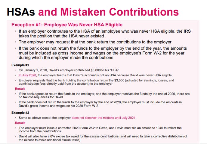 HSAs and Mistaken Contributions - Exception 1