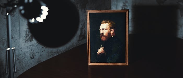 spotlight on a framed painting spotlight on a framed painting