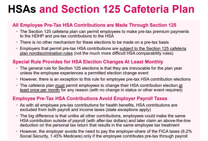 HSAs and Section 125 Cafeteria Plan