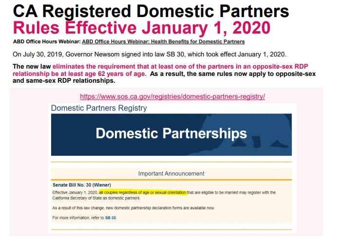 CA Registered Domestic Partners Rules January 2020