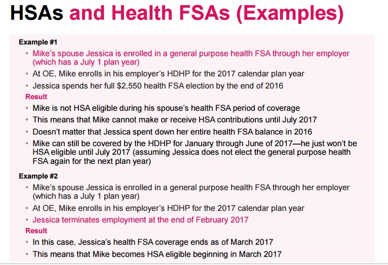 HSAs and Health FSAs Examples