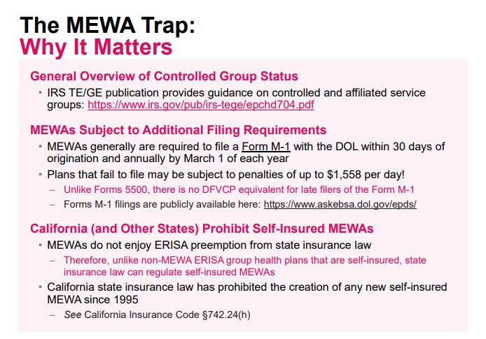 The MEWA Trap:  Why it Matters