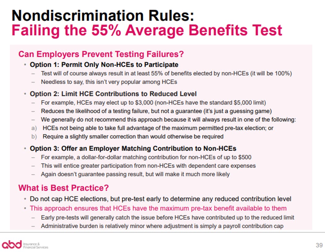 Nondiscrimination Rules: Failing the 55% Average Benefits Test