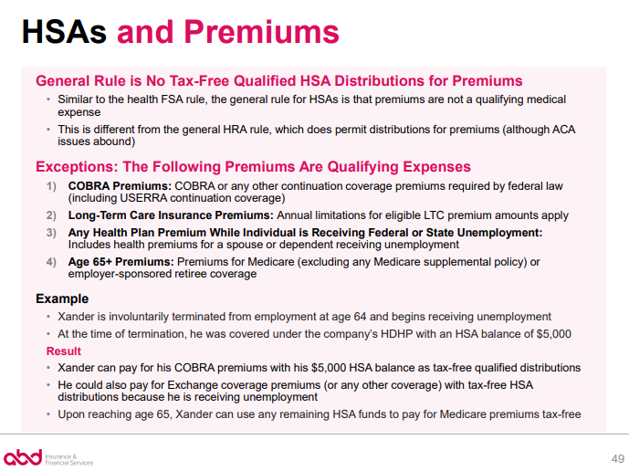 HSA Distributions for Premium Expenses