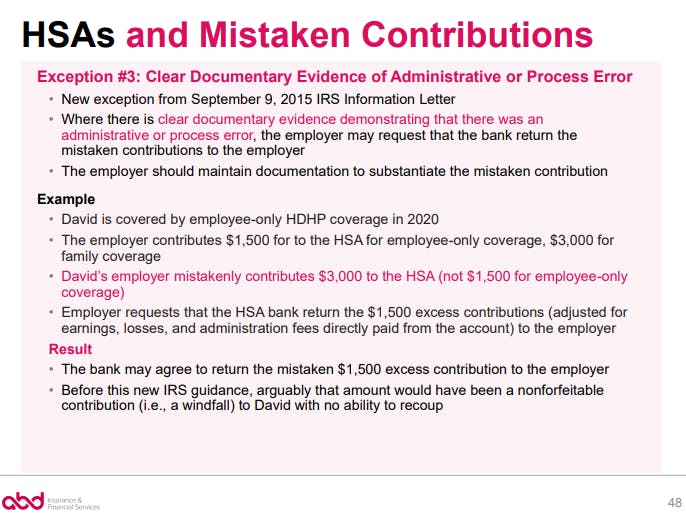 HSAs and Mistaken Contributions - Exception 3
