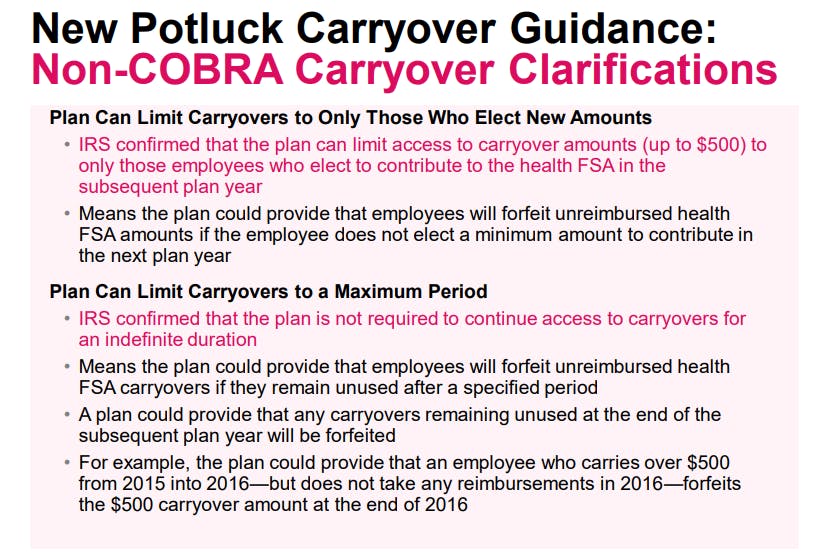 New Potluck Carryover Guidance