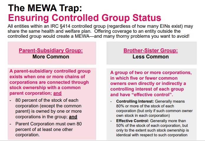 The MEWA Trap - Ensuring Controlled Group Status
