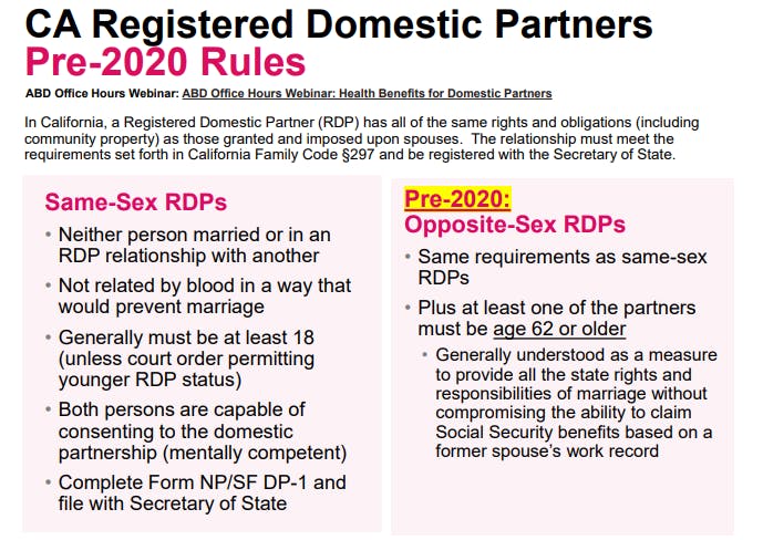 CA Registered Domestic Partners Pre-2020 Rules
