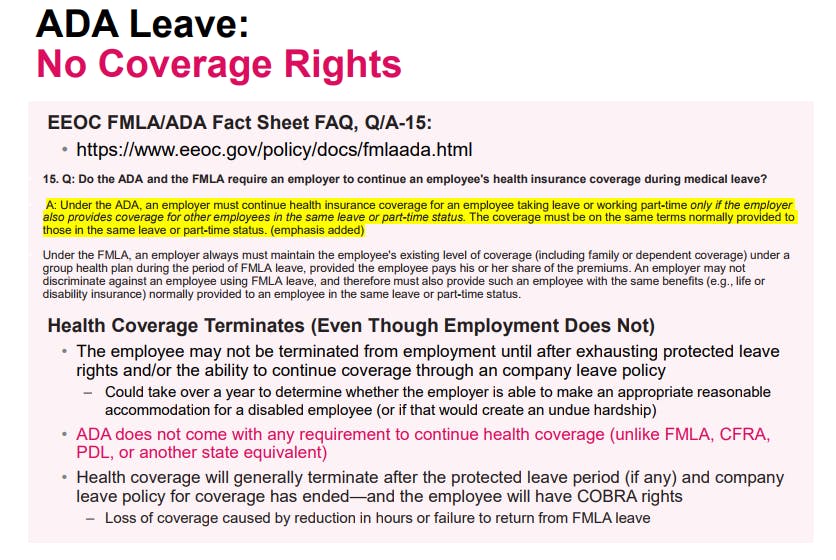 ADA Leave:  No Coverage Rights
