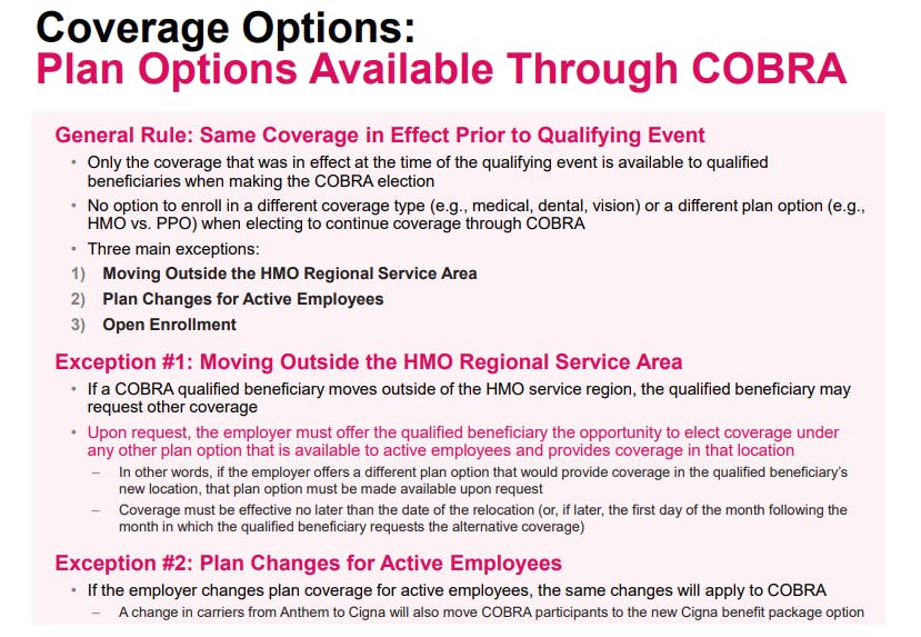 Plan Options Available Through COBRA