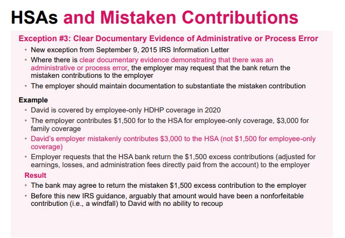 HSAs and Mistaken Contributions - Exception 3